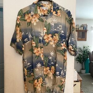 Pierre Cardin Men's Floral Button Down Shirt - Blue and Green